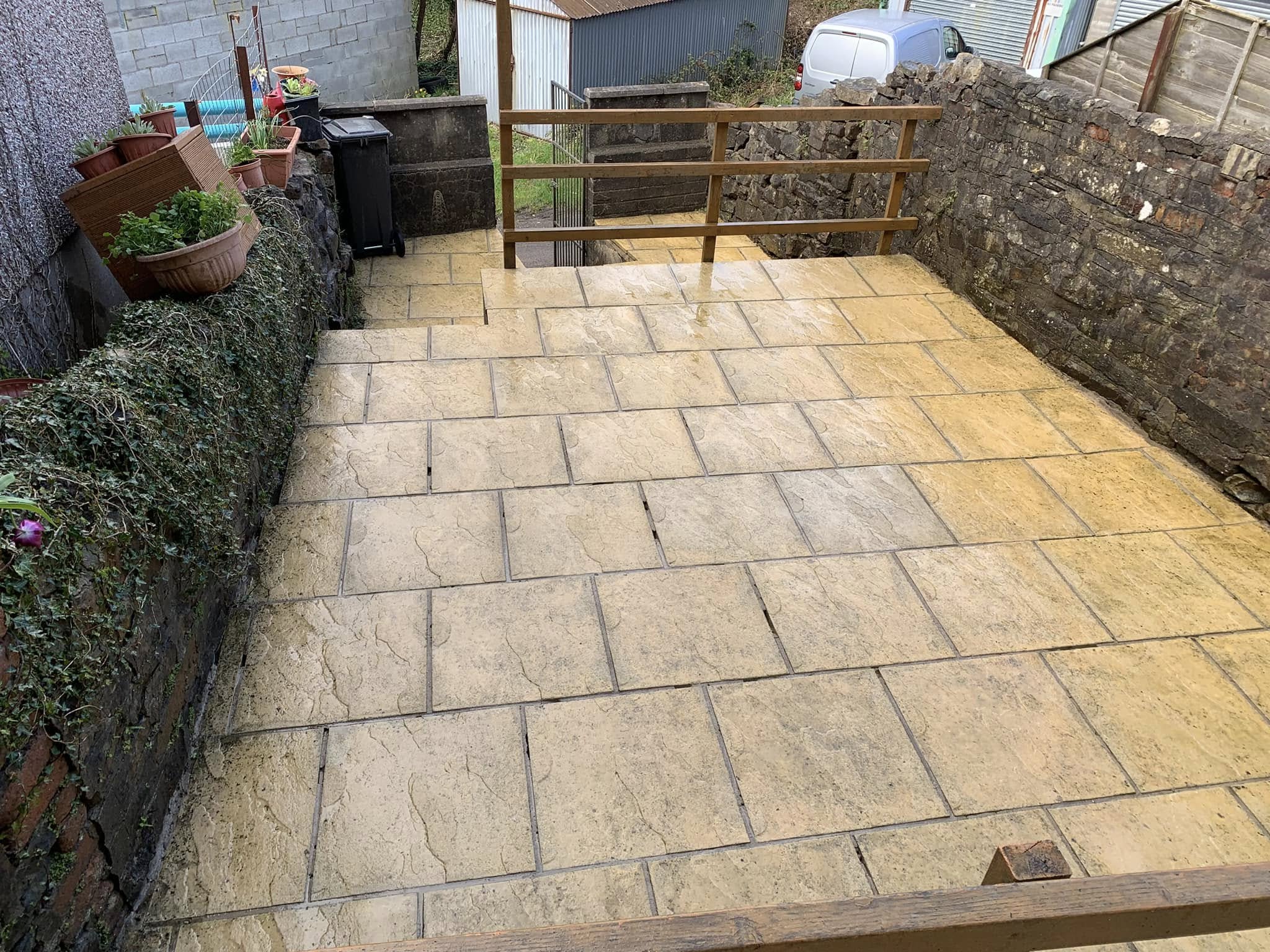 Finished stone patio in walled garden